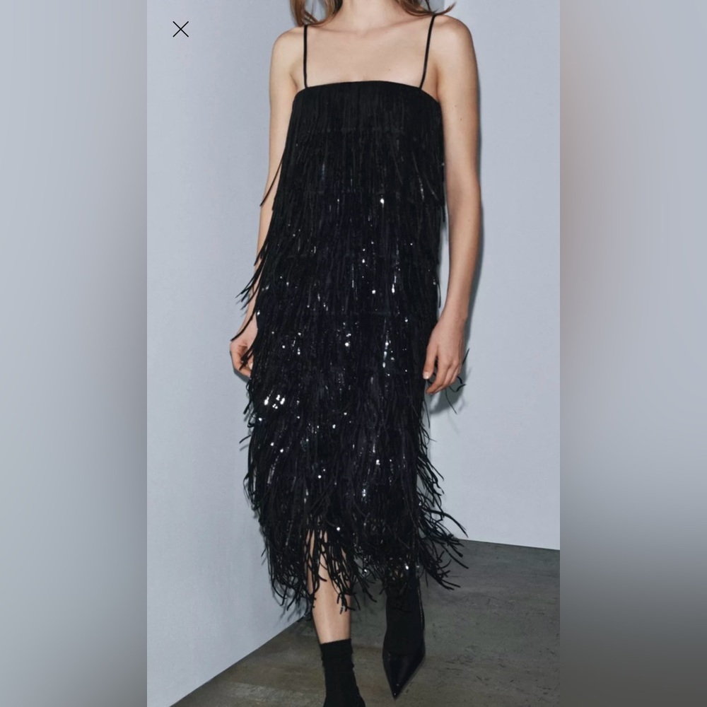 Zara Black Fringe Dress